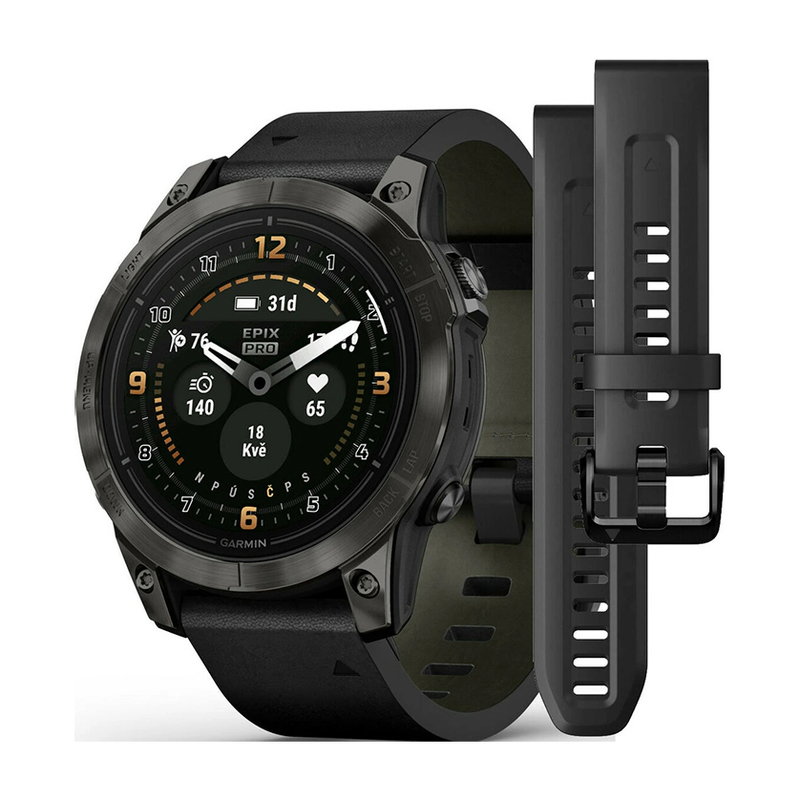 Смарт-часы Garmin Epix Pro Gen2 47mm Sapphire Edition Carbon Gray DLC Titanium with Black Leather Band + Black Silicone Band