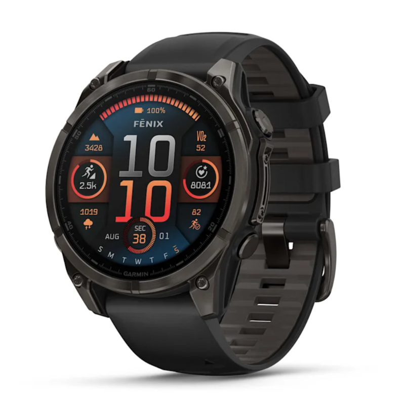 Смарт-часы Garmin Fenix 8 AMOLED 47mm Sapphire Carbon Gray DLC Titanium с черно-серым силиконовым ремешком