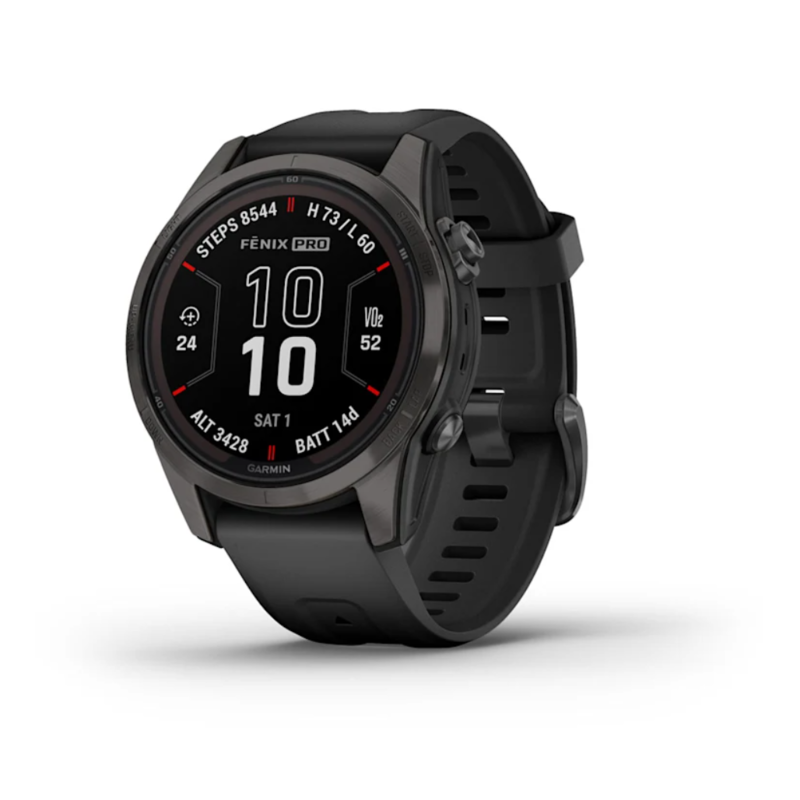 Смарт-часы Garmin Fenix 7S Pro 42mm Sapphire Solar Carbon Gray DLC Titanium с черным силиконовым ремешком