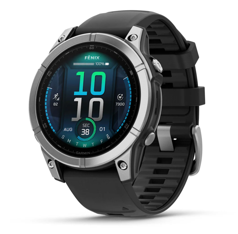 Смарт-часы Garmin Fenix E AMOLED 47mm Stainless Steel с черным силиконовым ремешком